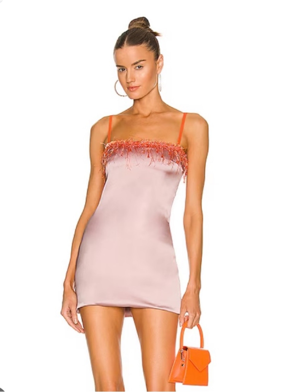 Danielle Guizio beaded pink satin mini dress with orange trim